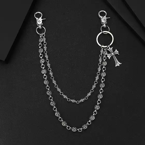 European and American Ins Dark Gothic Yabi Denim Cross Waist Chain Multi-Element Necklace Retro Double-Layer Pants Chain