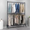 Double-layer clothing store display rack floor-to-ceiling hanging rack adjustable balcony drying rack movable with wheels
