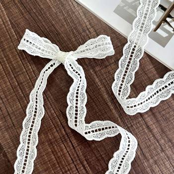 2.5cm Pleated Elastic Lace Wholesale Cotton Ribbon Accessories Bleached Double Ruffle Discount Lace Ribbon