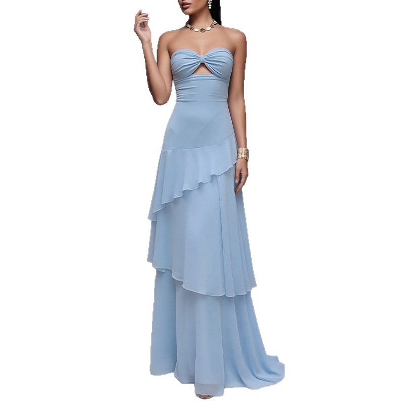 Womens Spring Dress Elegant Solid Color Slim Fit Strapless Design Perfect for Parties and Special Occasions