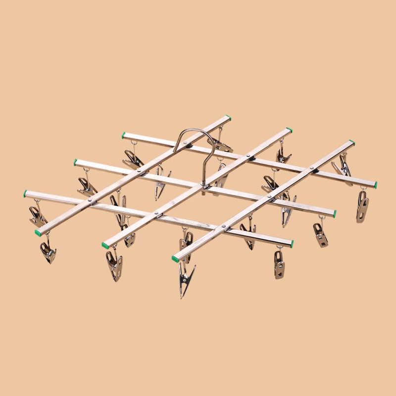 [122 Selection]Stainless Steel 20-Clip Clothes Hanger, Sock Drying Rack, Multifunctional Foldable for Balcony and Student Dormitory