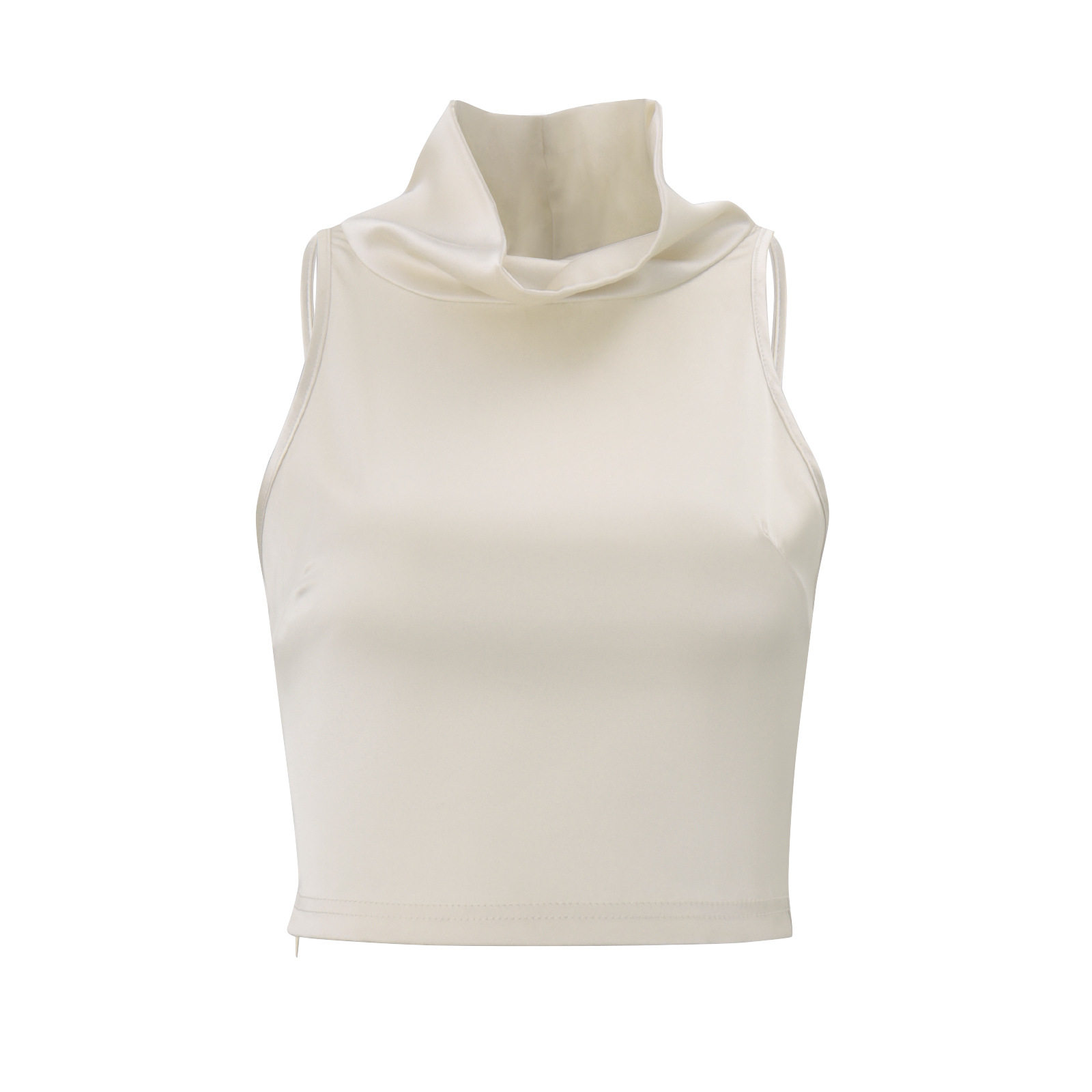 Womens Summer Set Slim Fit High Neck Cropped Satin Top with Embroidery Bodycon Skirt Wholesale Available