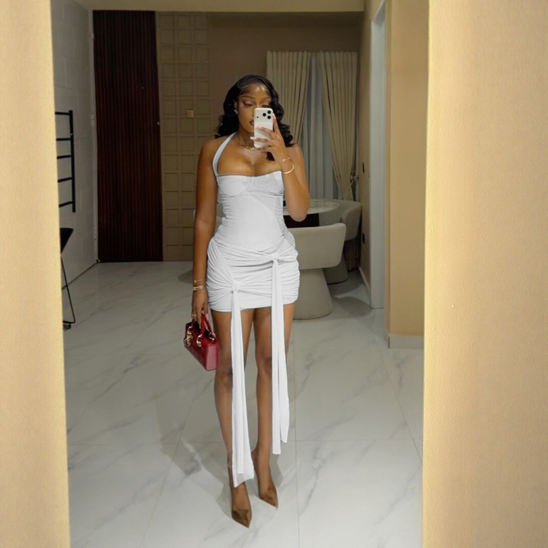 Solid Color Halter Neck Bodycon Mini Dress Slim Fit Sexy Style Trendy for Streetwear Summer Fashion Wholesale