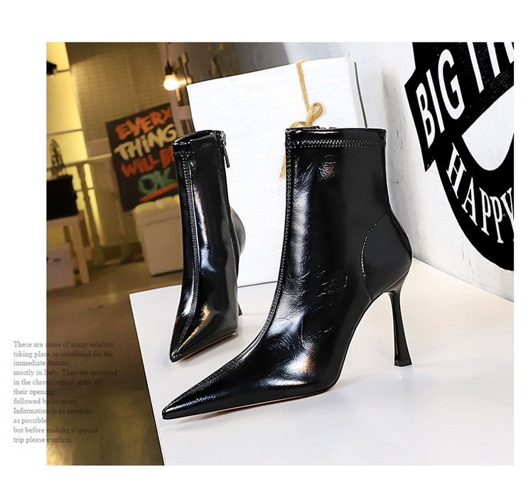 Boot nữ cổ thấp gót nhọn siêu cao mũi nhọn khóa kéo bên phong cách Âu Mỹ — Cà phê lót nhung, Cà phê lót trong, Đen lót một lớp, Màu đen lót nhung