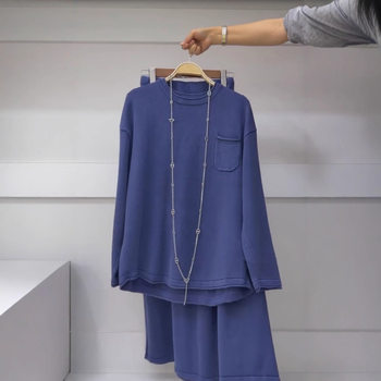 Round Neck Fashionable Knitted Long-Sleeved Sweater + Skirt 2025 New Pure Color Loose and Versatile Slimming Look Two-Piece Suit