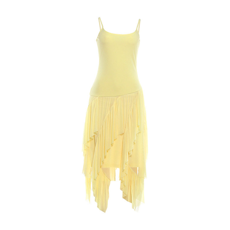 Summer Womens Dress Sexy Spaghetti Strap Elegant Ruffle Design Asymmetrical Hem Perfect for Parties or Casual