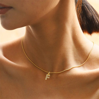 European and American Cross-Border Jewelry Titanium Steel Sweater Necklace Women's Jewelry 26 Letter Pendant Round Snake Chain Clavicle Chain Spot Wholesale