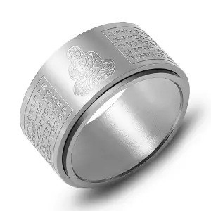 八大守护神转动钛钢国潮戒指男万字护身符十二生肖本命佛心经戒指