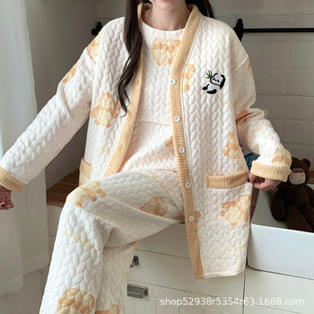 Air Cotton Moon Clothing Autumn and Winter Postpartum September-December Thick Cotton Pregnant Women's Pajamas Three-piece Set Pregnant Women's Pregnancy