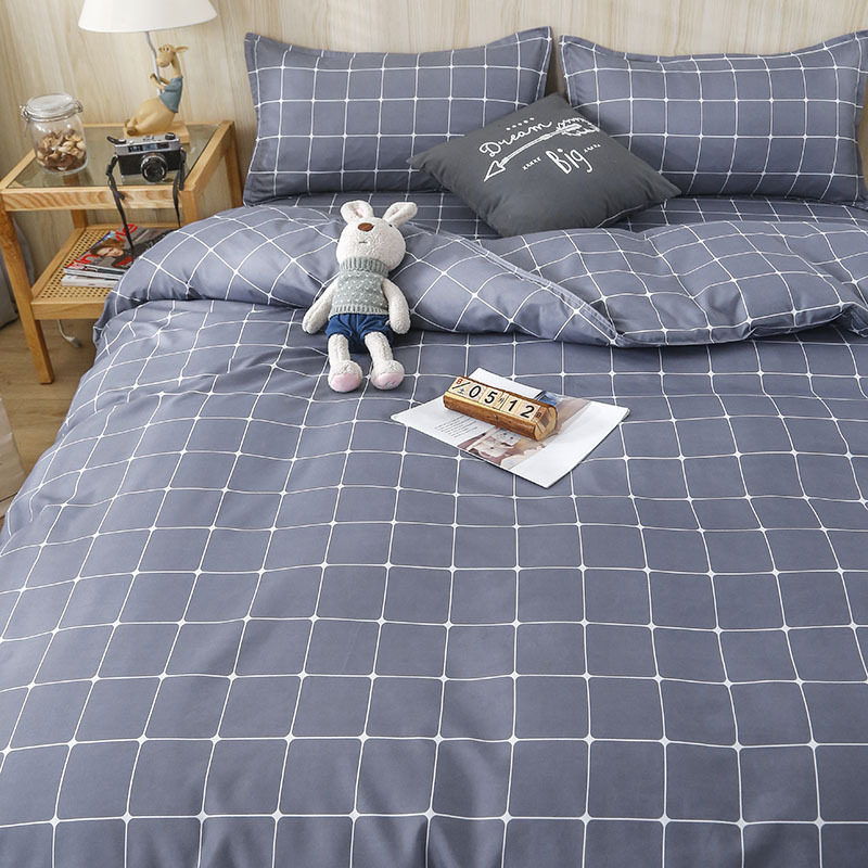 Ins small fresh four-piece bedding skin-friendly wash cotton sanding student bed sheets quilt cover three-piece wholesale