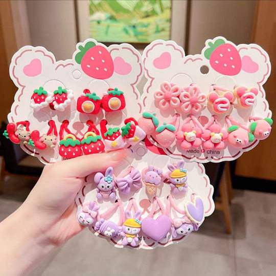 Children's Hair Accessories Hair Band Strawberry Bear Hair Rope Hair Rubber Band Little Girl Cartoon Resin Headband High Elasticity
