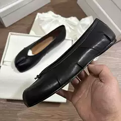 Pleated Pleated Leather Split-Toe Flat Ballet Shoes, Sheepskin Majila Women's Shoes, Tabi Casual Shoes