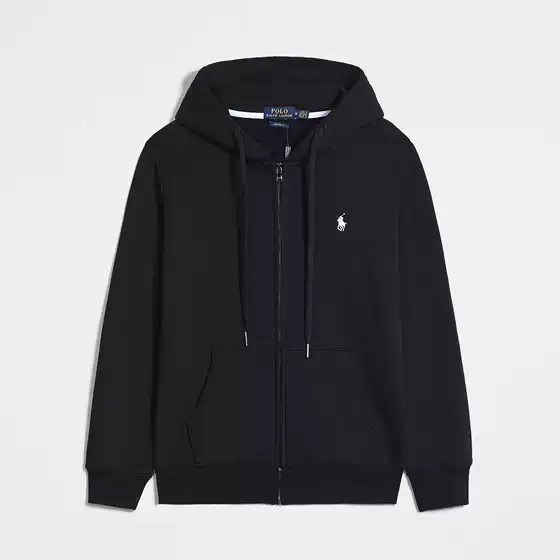 Autumn and Winter Pony Fleece-Lined Rl Hooded Cardigan Pure Color Sweatshirt Embroidered Loose Large Size Paul Men's Polo Jacket