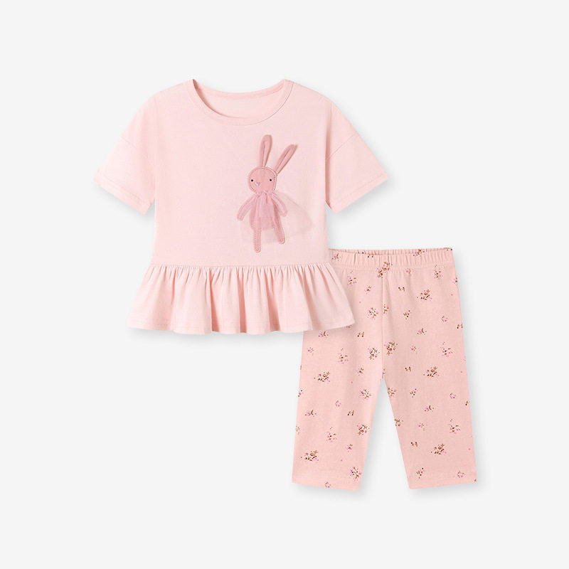 Summer Kids' Short-sleeve Set, Cute Rabbit Girls' Outfit, [Style] Stylish Kids' Clothing