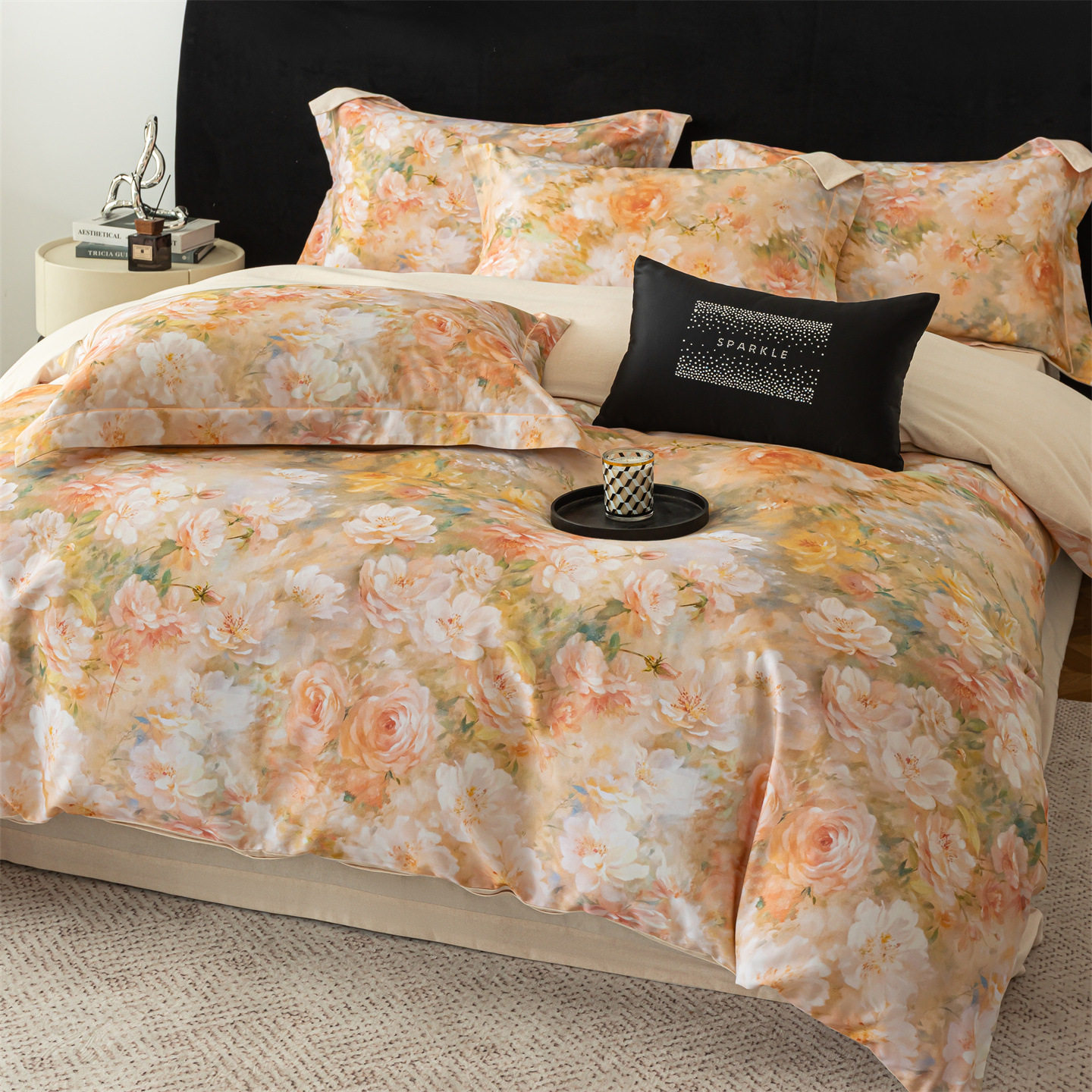 2025 New Autumn and Winter New Gold Sun Pure Cotton Environmentally Friendly Brushed Embroider Four-Piece Set Thickeneded Warm and Skin-Friendly Pure Cotton