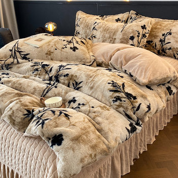 2025 New Live Broadcast Hot Style High Weight Rabbit Plush Bed Cover Four-Piece Set Thickened Milk Velvet Four-Piece Set