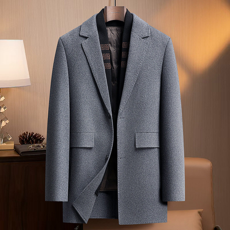 Áo Khoác Dạ Nam Lông Vũ Tháo Rời Dáng Dài Vừa Vải Wool Phong Cách Business Màu Đen, Xám