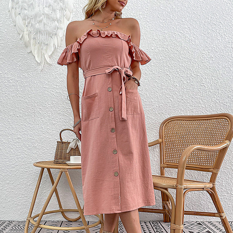 Off Shoulder Dress Casual Minimalist Summer Style Perfect for Parties or Everyday Wear Wholesale Available
