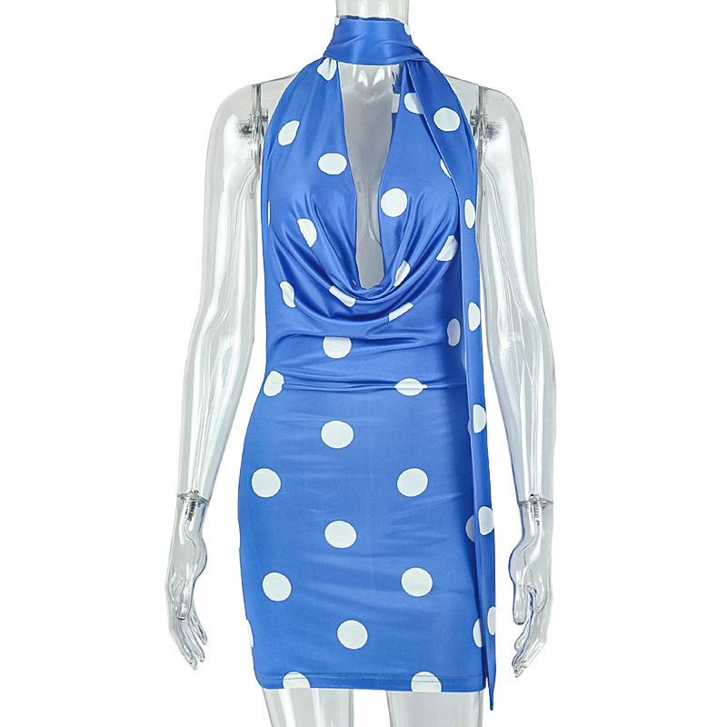 Polka Dot Halter Mini Dress Slim Fit Sexy Fashionable Casual Summer Wear Wholesale Available