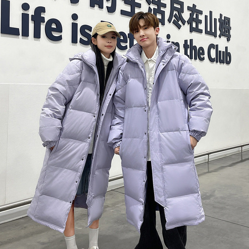 跨境批秋冬新品情侣同款长款过膝羽绒服男中戏女宽松休闲保暖外套