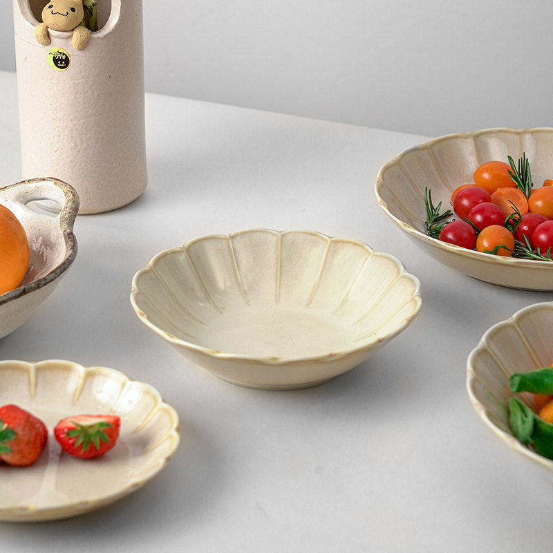 Mino-Yaki Japanese Imported Household Flat Plate Japanese Retro Creative Breakfast Plate Ceramic Dish Plate Sweet White Glaze Plate