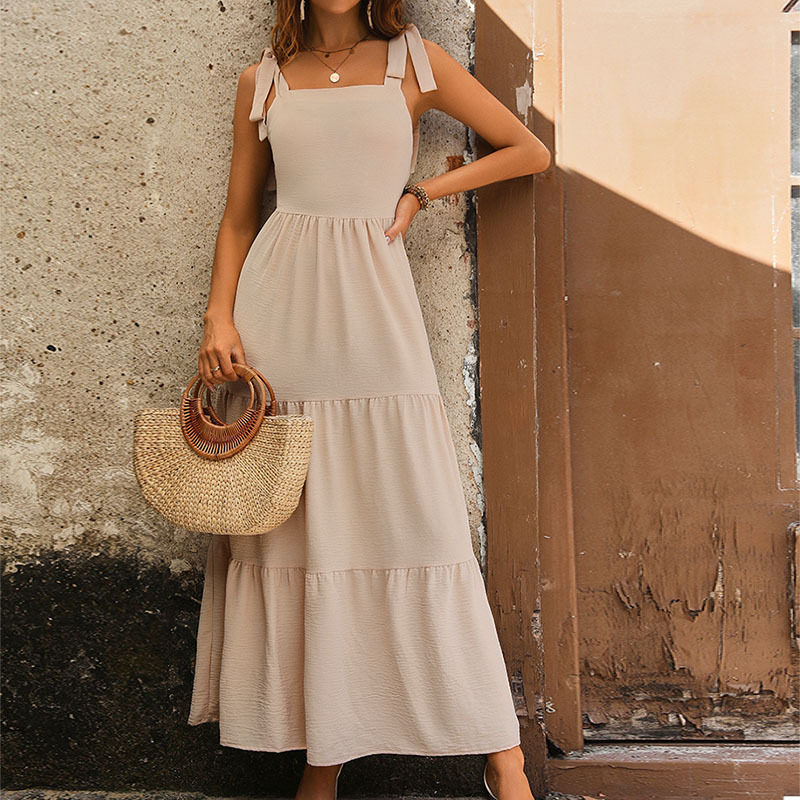 Summer Casual Maxi Dress Solid Color Backless Sleeveless Versatile Style Perfect for Beach or Outdoor Events