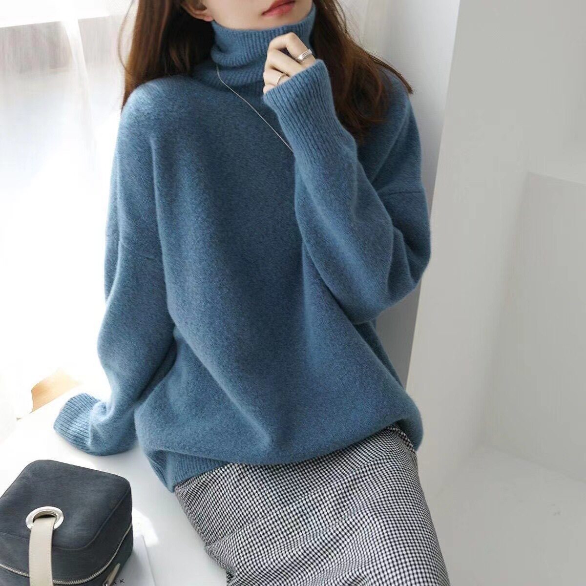 Womens Oversized Turtleneck Sweater Thick Knit Casual Style Versatile for Autumn and Winter Wholesale Available