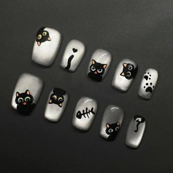 Cartoon Cat Wearable Nails 2025 New Summer Whitening Gentle Manicure Removable Wearable Nails 10 Pieces
