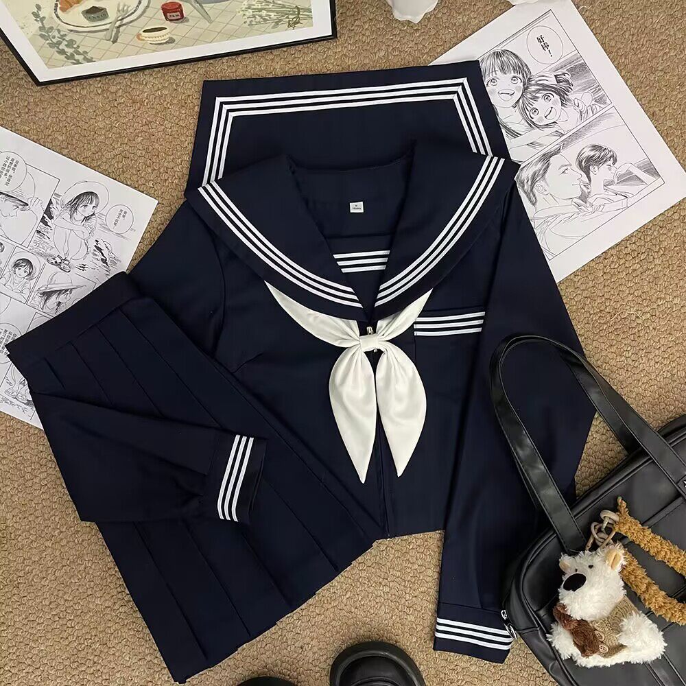 改良紺スリーピース長袖＋シアンスカート＋白金魚結び