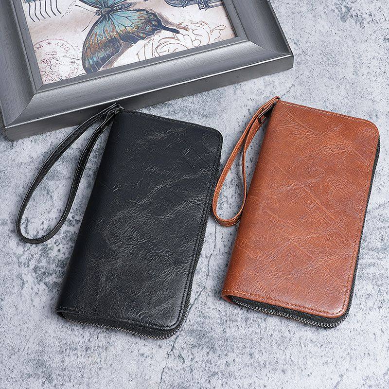 Factory wholesale long wallet zipper mobile phone bag soft thin multi-functional business coin purse retro multi-card card holder