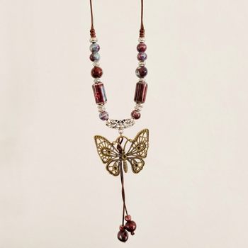 Guifei Butterfly National Style Ceramic Long Woolen Chain Women's Antique Style Hanging Decoration Retro Chinese Style Butterfly Necklace Wholesale