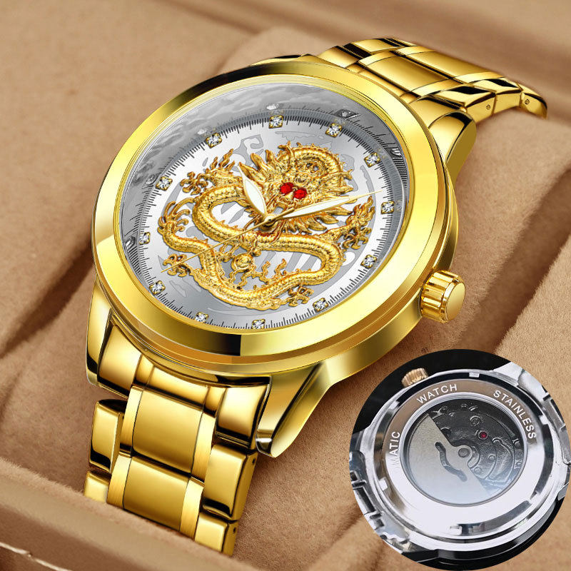 Ali Philippe Dragon Watch Quartz Watch Men's Back Cover Dial Hollow Business Waterproof Luminous 2024 Douyin