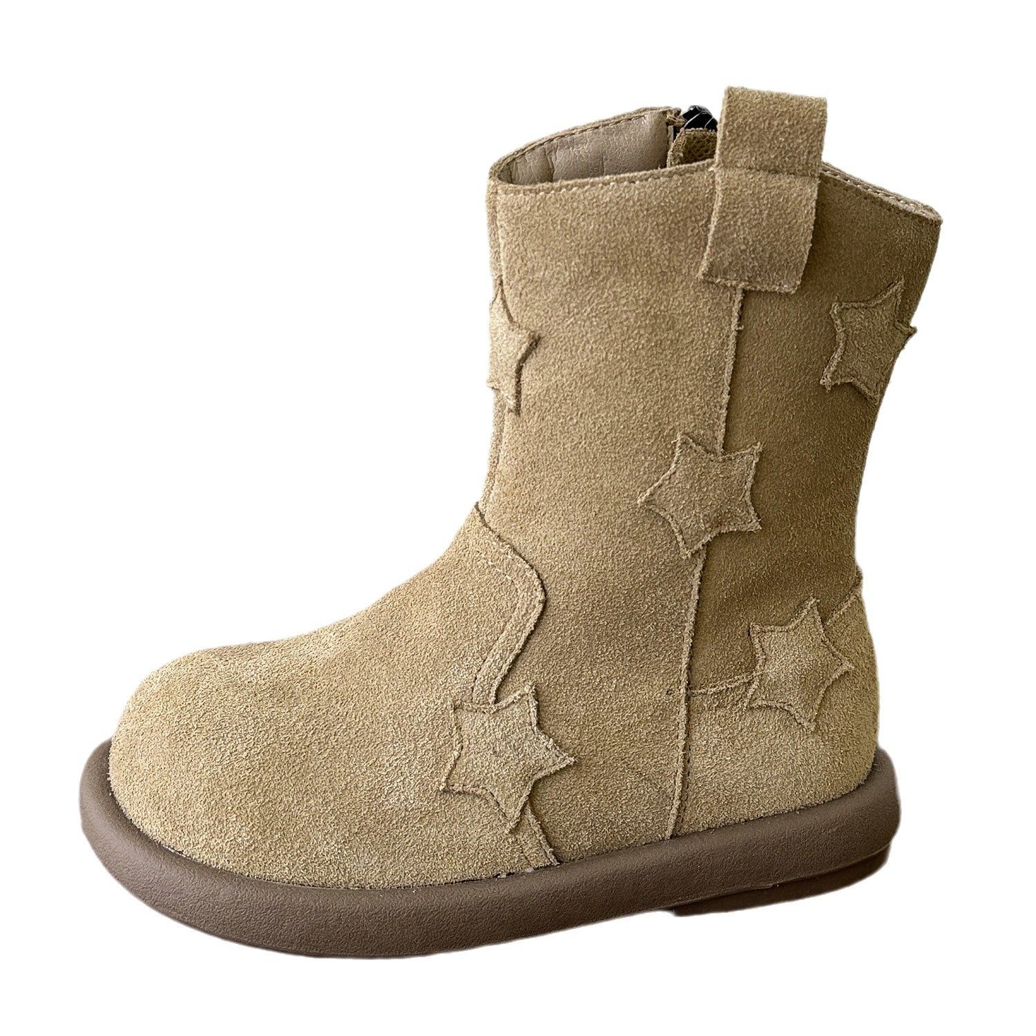 Girls' Stylish Mid-Calf Martin Boots 2025 Autumn and Winter Korean Style Children's Genuine Leather Five-Pointed Star Single Boots Melard Long Boots