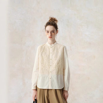 2025 Embroidered New Chinese Style Shirt Women's Design Sense 2025 Early Spring New Style Chinese Style Shirt Pure Cotton Long Sleeve Top