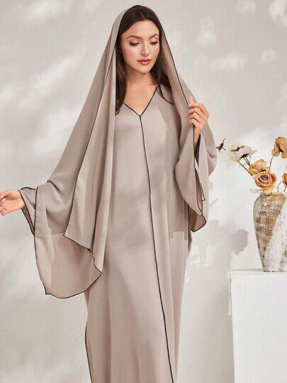 Al Najma Womens Solid Color V Neck Batwing Sleeve Loose Str