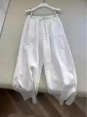 Linen White Pants Men's and Women's Summer Thin Breathable Loose Wide Leg Straight Dose Cotton and Linen Casual Pants plus size