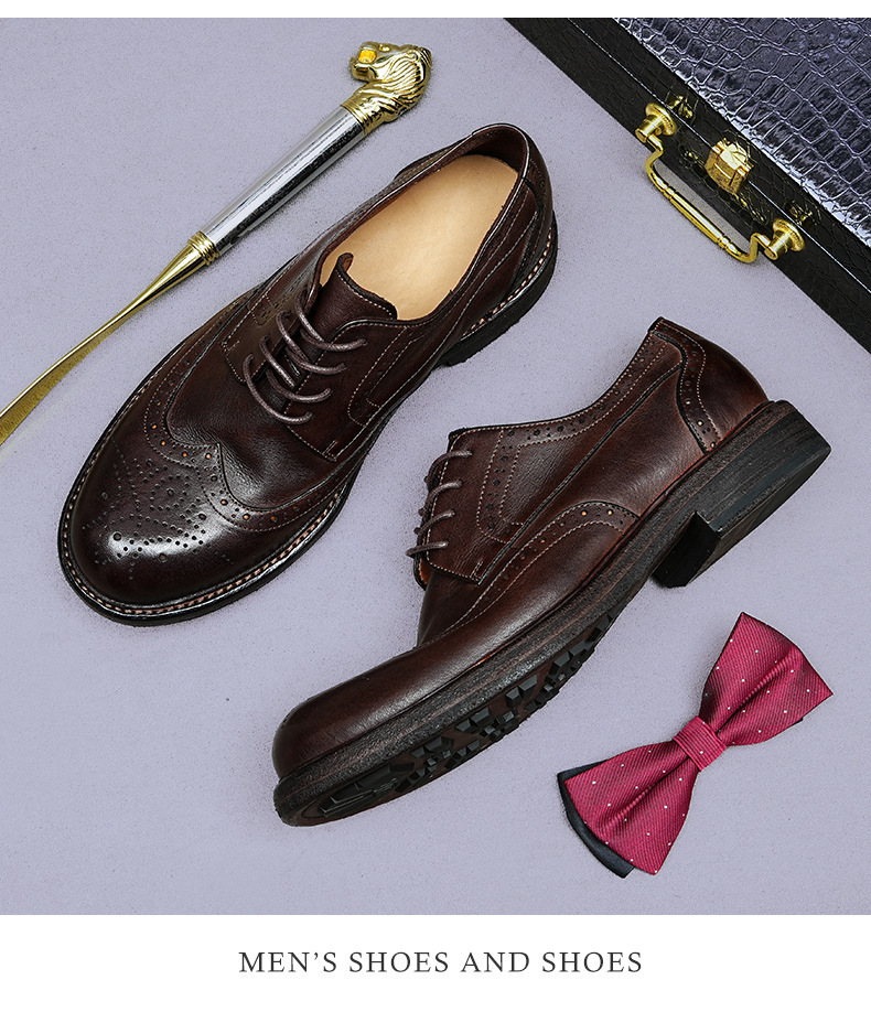 Giày Derby nam da bò thật đế da thủ công Goodyear mũi tròn — Màu đen, Màu cà phê