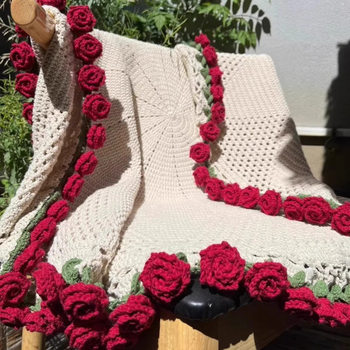Hand Knitted DIY Rose Bouquet Blanket Material Package Wool Ball Crocheted Flower Blanket Flower Crochet Lily of the Valley Flower