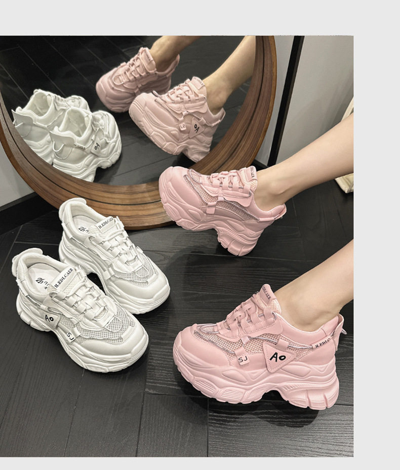 Giày sandal cao gót nữ hở mũi đế platform da bò thật, gót siêu cao 8 cm — Trắng, Hồng chi tiết 10