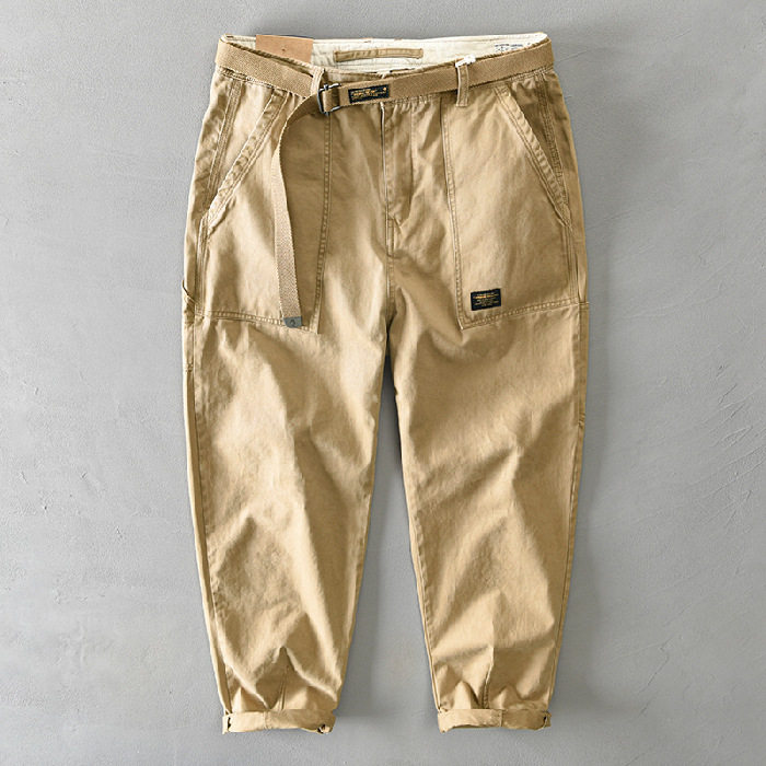 Quần Jogger Nam Cotton Ống Loe Túi Hộp Phong Cách Mỹ Màu Be, Xanh Rêu, Xám, Xanh Navy