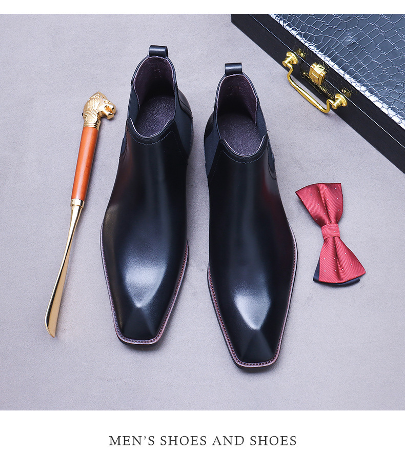 Giày Chelsea boot nam da bò thật cổ thấp dây chun hai bên — Màu nâu vàng, Màu đen (kiểu lót lông), Màu đen, Màu nâu vàng mẫu lót nhung