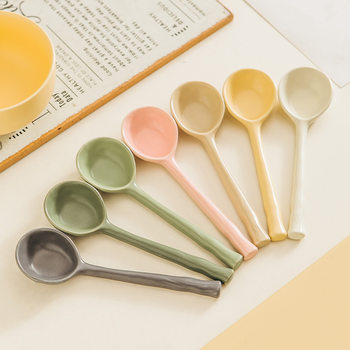 Eating Spoon Cute High-Looking Creative Ceramic Small Spoon Household Soup Ins Long-Handled Rice Spoon Soup Spoon