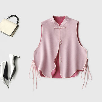 The Gentleness and Elegance of Winter, New Chinoiserie Handmade Buckle Double-Sided Heterochromatic Cashmere Woolen Vest, Chinese Style Jacket