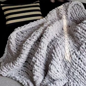 Nordic Style Lazy Style Coarse Wool Half Velvet Knitted Sofa Blanket Casual Chenille Blanket Single Blanket Soft