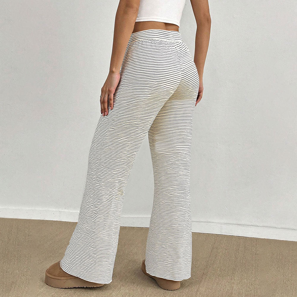 Womens Striped Print Wide Leg Trousers Comfortable Loose Fit Casual Style Ideal for Home and Leisure Wholesale
