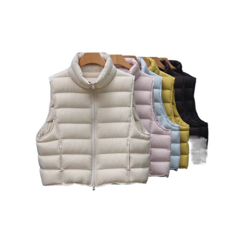 Yellow Ribbed down Vest 2025 Winter New Korean Style Simple Petite 90 White Duck down Vest Jacket