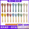 Baby food grade silicone food supplement fork spoon children anti-fall anti-deformation multi-color silicone fork spoon wooden handle fork spoon suit