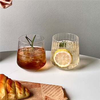 Ins Niche Stripesd Glass Fruit Tea Cup Simple Soda Water Sparkling Water Glass Drink Drinking Cup