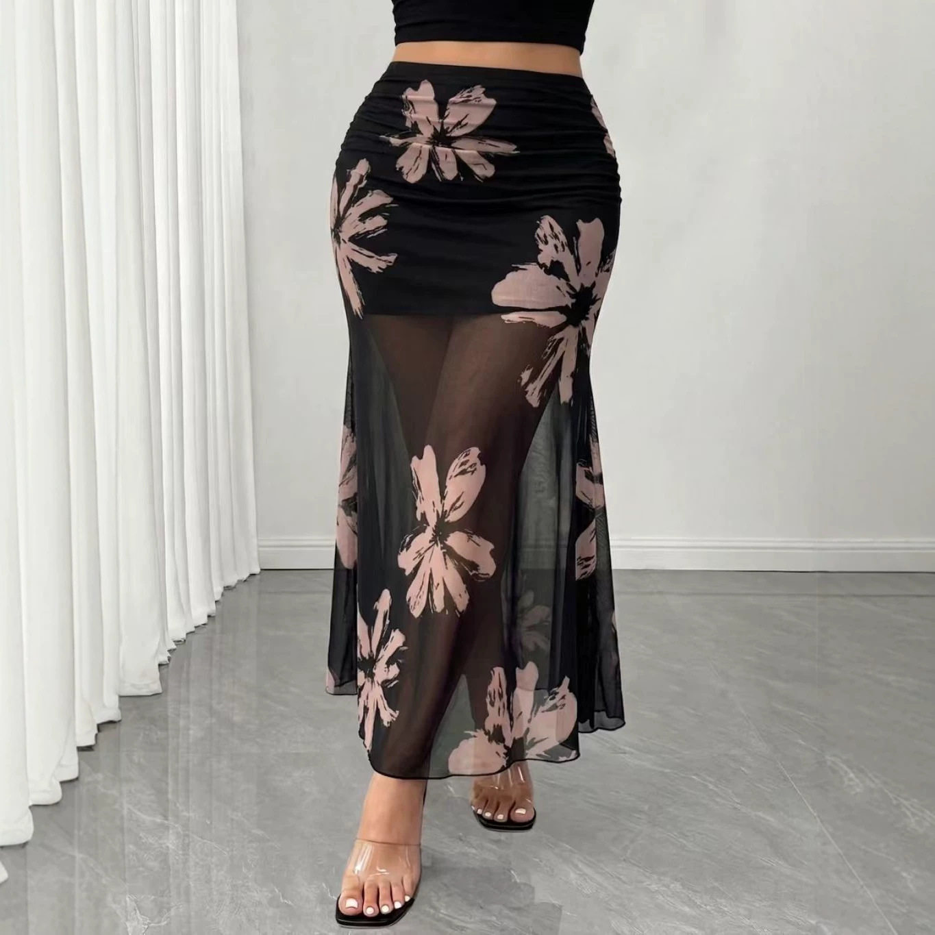 High Waist Floral Mesh Mermaid Skirt Elegant Design Summer Fashion Versatile for Parties and Casual Wear Wholesale