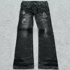 Y2K Millennium Washed Jeans New Dark Gothic Vintage High Street Lace-Up Flare Pants